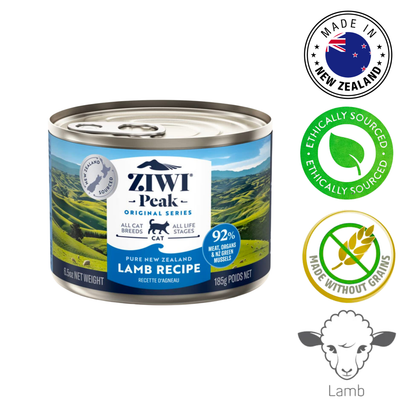 ZIWI Peak lamb canned cat food with 92 percent meat and organs in 185g can