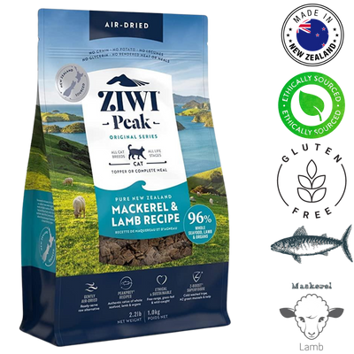 ZIWI Peak air dried cat food bag with ziwi mackerel and lamb air dried cat food recipe from New Zealand