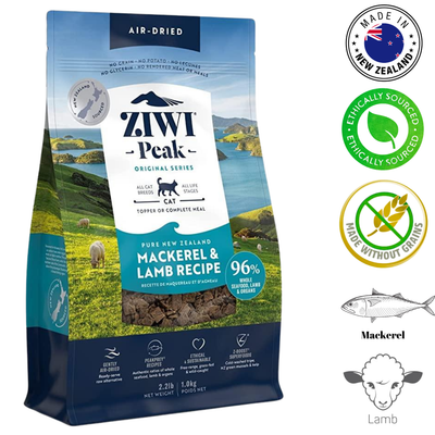 ZIWI Mackerel and lamb air dried cat food bag with natural, grain-free recipe from New Zealand