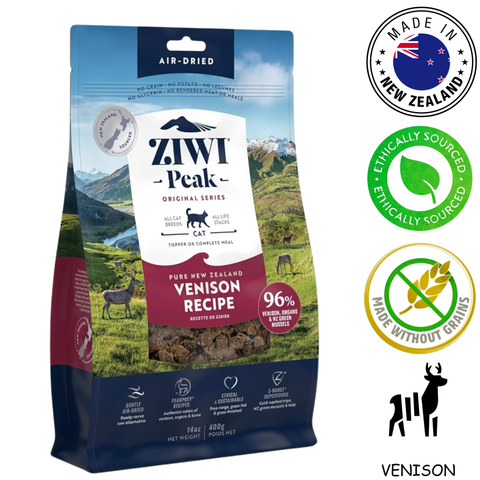 ZIWI Peak air dried cat food bag with ziwi venison cat food made in New Zealand